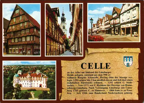 Ansichtskarte Celle Chronik-Postkarte mit 4 Stadt-Ansichten 1990