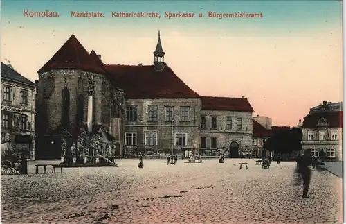 Komotau Chomutov Marktplatz. Katharinakirche, Sparkasse  Bürgermeisteramt. 1912