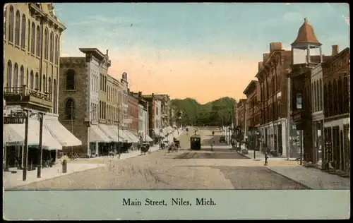 Postcard Niles Michigan Main Street 1914