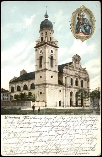 Ansichtskarte München St. Josefskirche - Medaillon 1909