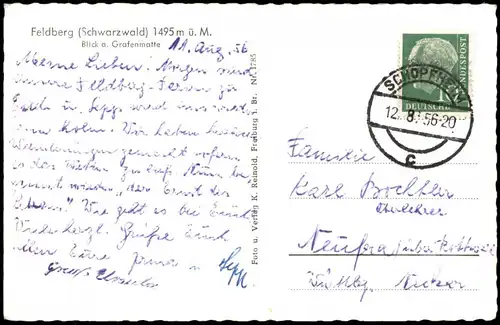 Feldberg (Schwarzwald) Feldberg  Blick a. Grafenmatte 1956  Stempel SCHOPFHEIM