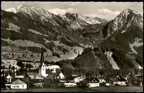 Fischen im Allgäu Panorama-Ansicht mit Entschenkopf, Nebelhorn und Rubihorn 1959