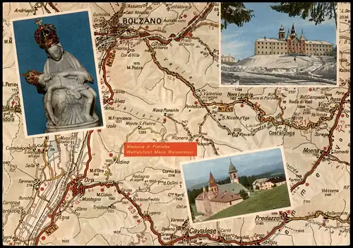 Bozen Bolzano Umland-Karte SANTUARIO DI PIETRALBA MARIA WEISSENSTEIN 1970