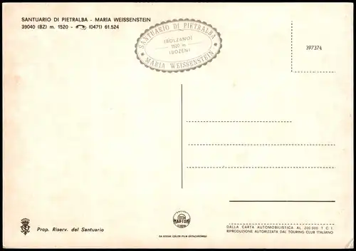 Bozen Bolzano Umland-Karte SANTUARIO DI PIETRALBA MARIA WEISSENSTEIN 1970