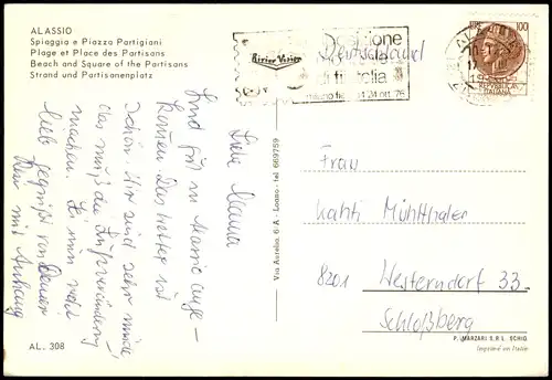 Cartoline Alassio Ortsansicht, Spiaggia e Piazza Partigiani 1970