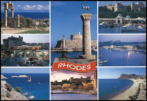 Postcard Rhodos Rhodes Mehrbildkarte 7 Ortsansichten 2000
