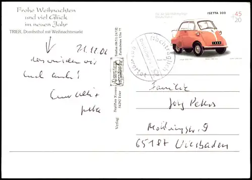 Trier Weihnachtsmarkt 2000   mit ISETTA Briefmarke nachträgliche Entwertung