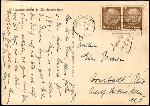 Ansichtskarte Wernigerode Ortsansicht mit Fachwerkhäuser 1940