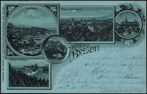 Ansichtskarte Bregenz Stadtteilansichten: Mondscheinlitho Gruss aus.. 1899