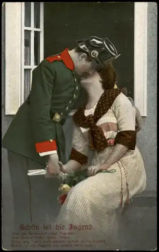 Ansichtskarte  Schön ist die Jugend. Polizist und Frau küssen sich 1913