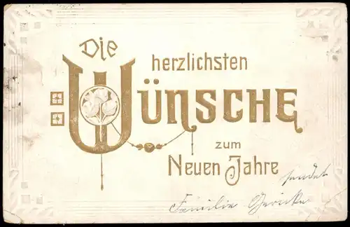 Ansichtskarte  Neujahr Sylvester New Year Gold-Prägekarte Rosen 1913