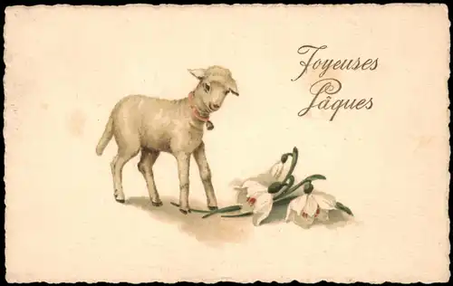 Glückwunsch Ostern / Easter Lamm Künstlerkarte Paques Joyeuses 1919