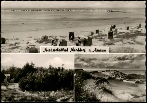 Norddorf Amrum Noorsaarep | Nordtorp Strand, Weg, Dünen - 3 Bild Fotokarte 1958