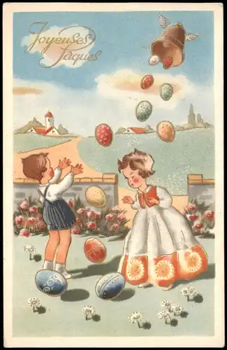 Glückwunsch Ostern / Easter Joyeuses Jaques Ostereier aus Glocken 1933