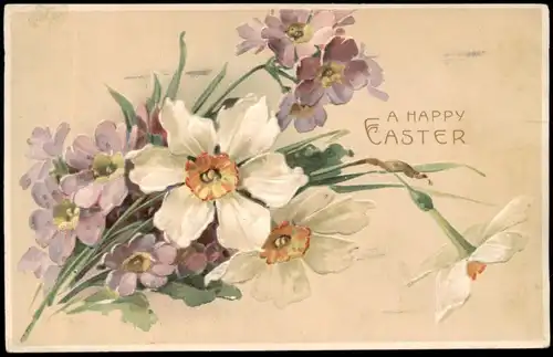 Glückwunsch Ostern / Easter Blumenstraus Prägekarte USA 1911 Prägekarte