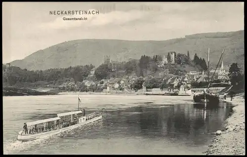 Ansichtskarte Neckarsteinach Stadt, Ausflugsschiff - Anleger 1913