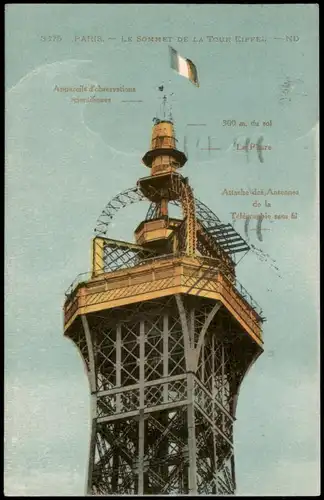 CPA Paris Eiffelturm/Tour Eiffel - Spitze 1929  Besuchsstempel