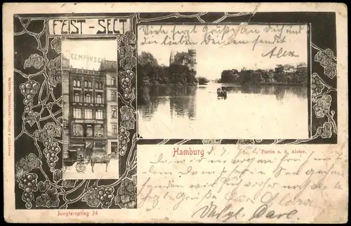 Ansichtskarte Hamburg Jungfernstieg, Hotel Kempinski 2 Bild Jugenstil 1903