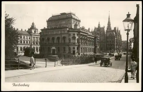 Reichenberg Liberec Straßenpartie - Fotokarte 1935 gel. MF Frankatur Randstück