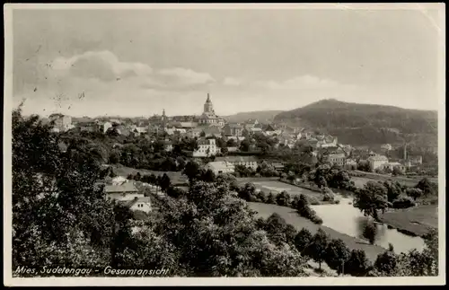 Postcard Mies Stříbro Blick auf die Stadt Reg. Pilsen Plzen 1943