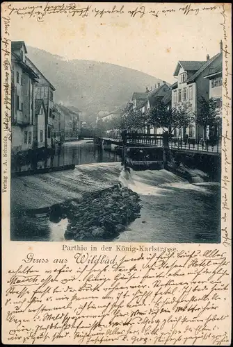 Ansichtskarte Bad Wildbad Parthie in der König-Karlstrasse. 1909