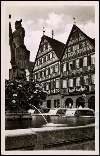 Ansichtskarte Bad Mergentheim Brunnen und Engel-Apotheke, Fotokarte 1952