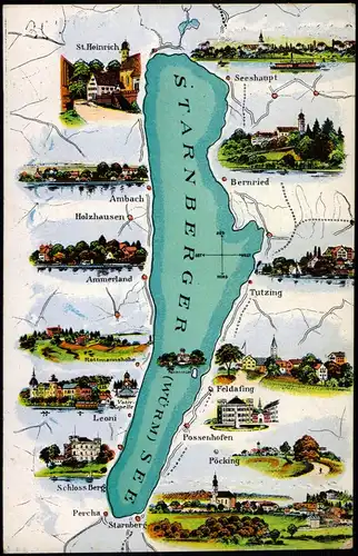 Ansichtskarte Starnberg Starnberger See Mehrbild Landkarten AK 1925