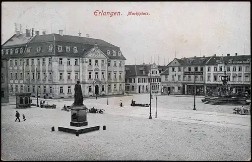 Ansichtskarte Erlangen Markt, Geschäfte 1918  gel. div. Feldpoststempel