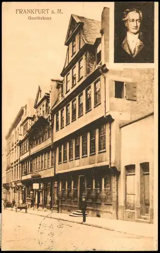 Ansichtskarte Frankfurt am Main Goethehaus mit Bildnis Goethe 1910