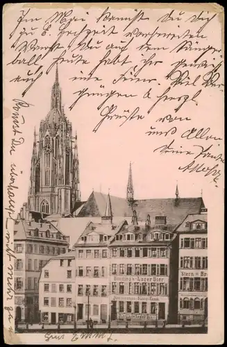 Ansichtskarte Frankfurt am Main Dom Partie 1913   gelaufen nach Hanau