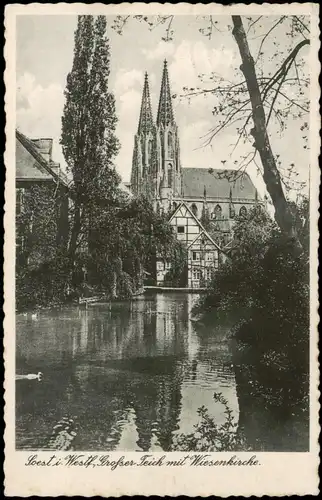 Ansichtskarte Soest Grosser Teich mit Wiesenkirche 1937