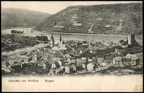 Bingen am Rhein Panorama-Ansicht Blick zur Nahe-Mündung in den Rhein 1907