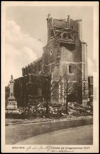 CPA Douvrin Eglise Grande Guerre I., Kirche mit Kriegerdenkmal 1915