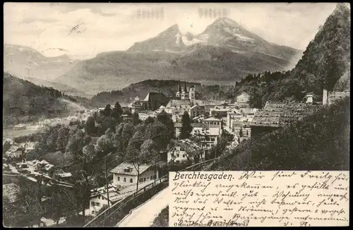 Ansichtskarte Berchtesgaden Panorama-Ansicht 1907   gelaufen n/ Starnberg (Ankunftsstempel)