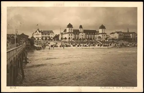 Ansichtskarte Binz (Rügen) Neues Kurhaus, Strand, Seebrücke 1911