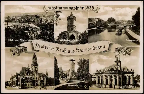 Ansichtskarte Saarbrücken Mehrbild - Abstimmungsjahr 1935