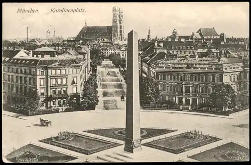 Ansichtskarte München Karolinenplatz, Stadt-Panorama, Denkmal Obelisk 1911