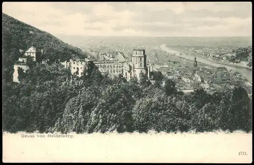 Ansichtskarte Heidelberg Panorama-Ansicht Blick zur Burg 1904