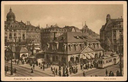 Ansichtskarte Frankfurt am Main Hauptwache belebt, Tram Straßenbahn 1920
