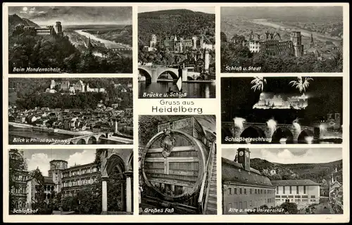 Ansichtskarte Heidelberg Mehrbildkarte mit diversen Stadtteilansichten 1940