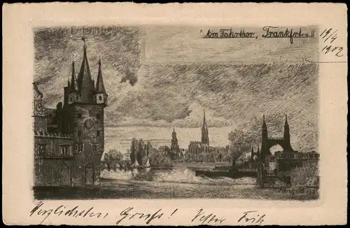 Ansichtskarte Frankfurt am Main Partie am Fahrtthor (Künstlerkarte) 1914