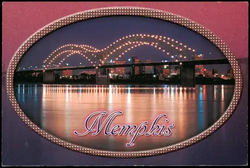 Postcard Memphis Night photograph of the Memphis with skyline 2001