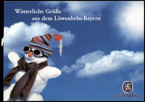 Reklame & Werbung (Brauereien) Winterliche Grüße aus dem Löwenbräu-Bayern 1999