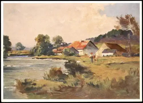 Ansichtskarte  KORN-KÜNSTLERKARTE Fritz Müller Schwaben An der Amper 1950