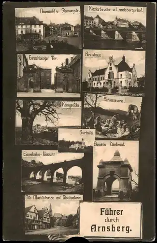 Arnsberg Alte Marktstrasse  Glockenturm Schlossruine. Kurhotel. Kreishaus. 1913