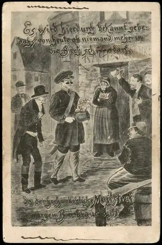 Ansichtskarte  Scherzkarte Bach schiffen Bierbrauchen 1913