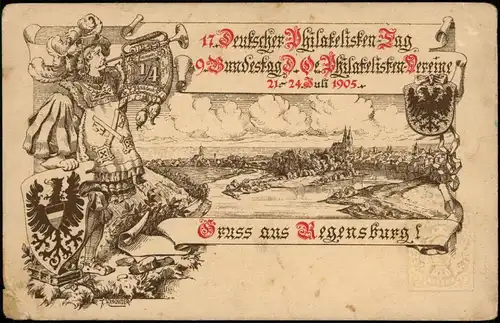 Ansichtskarte Regensburg Bild-Ganzsache Deutscher Philatelistentag 1905