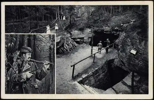 Ansichtskarte Ehrenfriedersdorf Stülpnerhöhle, 2 Bild 1936  gel. Landpoststempel