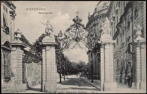 Ansichtskarte Würzburg Rennwegertor - Straßenblick 1908