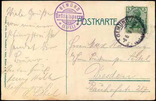 Ansichtskarte Schleiden-Gemünd Urfttalsperre - Überlauf 1918